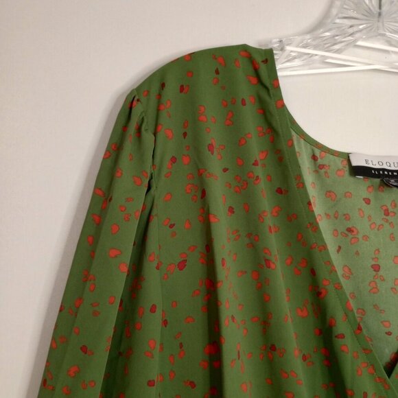 Eloquii Elements Green Print Peplum Waist Midi Dress - Picture 5 of 10